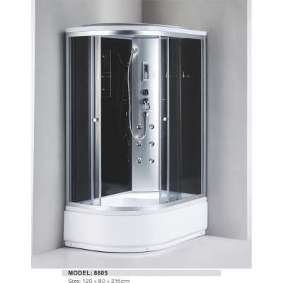 cheap steam glass shower cabin with high tray